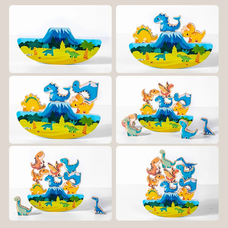 Wooden Balance Building Stacking Blocks Toys For Children Cute Animal Dinosaur Puzzle Board Games Montessori Toys for Kids Gifts