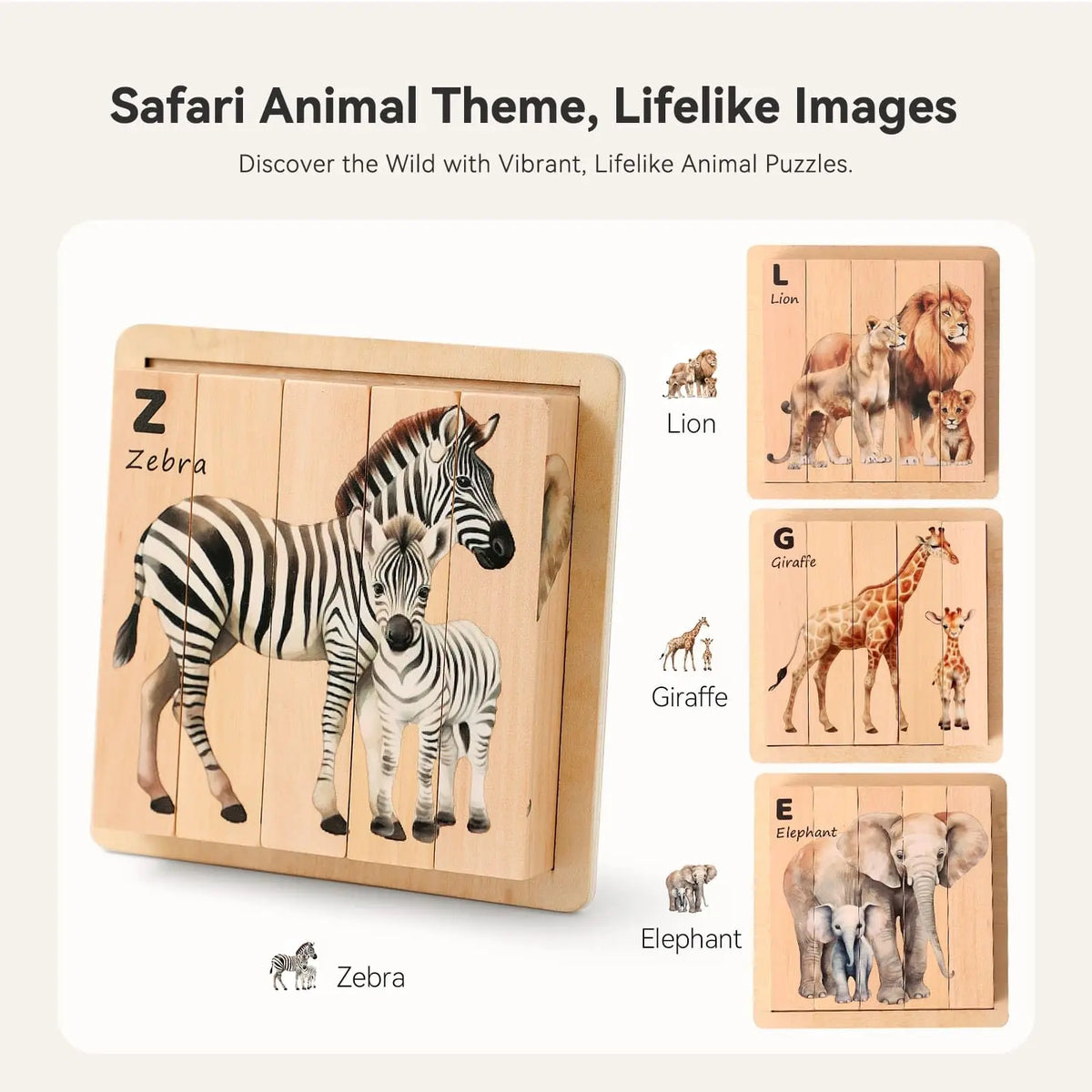 4 in 1 Wooden Animal Puzzles for Toddler Solid Wood Puzzle Blocks Montessori Toys Learning Educational Chunky Puzzle for Kids