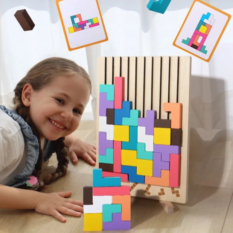 3D Wooden Puzzle, Building Blocks, Puzzle Game, Baby Logic Training Puzzle Toys, Parent-Child Interactive Games