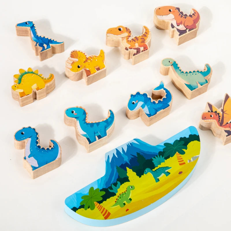 Wooden Balance Building Stacking Blocks Toys For Children Cute Animal Dinosaur Puzzle Board Games Montessori Toys for Kids Gifts