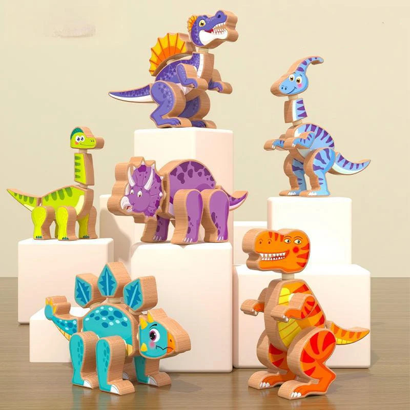 Children's Handmade Wooden Jurassic Dinosaur 3D Three-Dimensional Assembly Building Block Model Hand Eye Coordination Puzzle Toy
