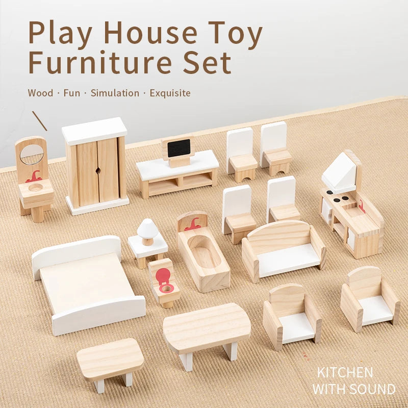 Wooden pretend play toys, children's small furniture mini room, educational early childhood scene model, holiday gift