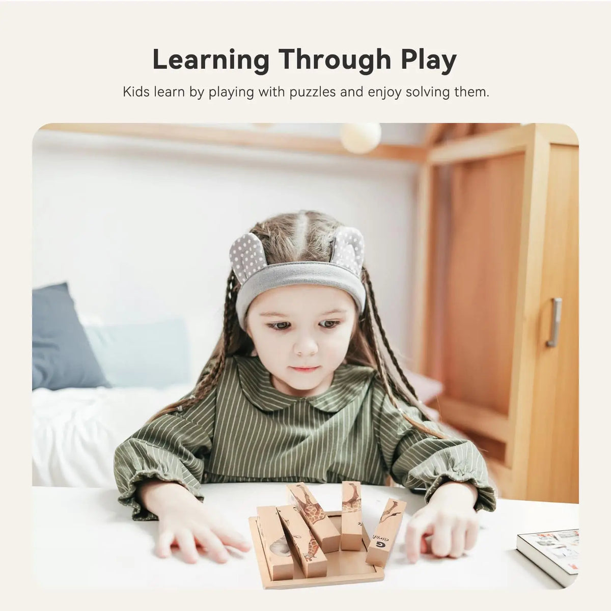 4 in 1 Wooden Animal Puzzles for Toddler Solid Wood Puzzle Blocks Montessori Toys Learning Educational Chunky Puzzle for Kids