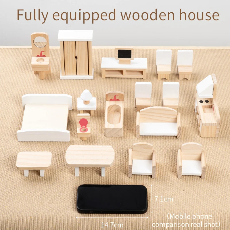 Wooden pretend play toys, children's small furniture mini room, educational early childhood scene model, holiday gift