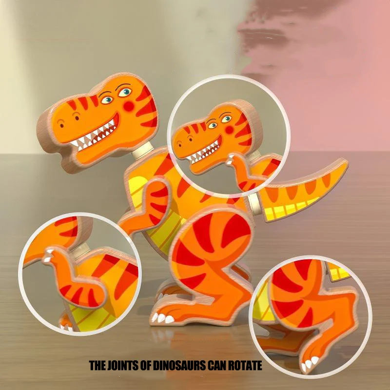 Children's Handmade Wooden Jurassic Dinosaur 3D Three-Dimensional Assembly Building Block Model Hand Eye Coordination Puzzle Toy