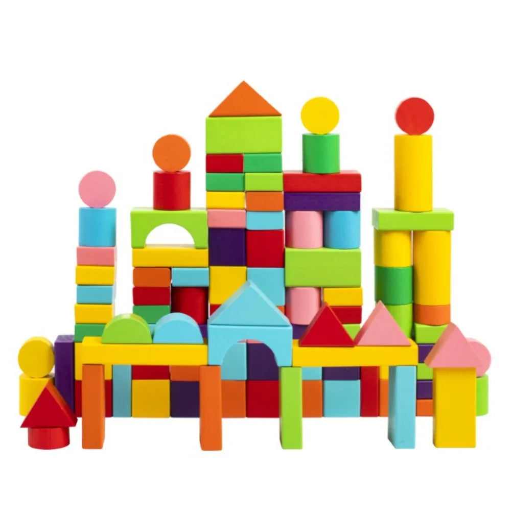 40PCS/SET Colorful Wooden Building Blocks Learning Sensory with Storage Bag Early Educational Toys Wooden 3D Stacking Blocks