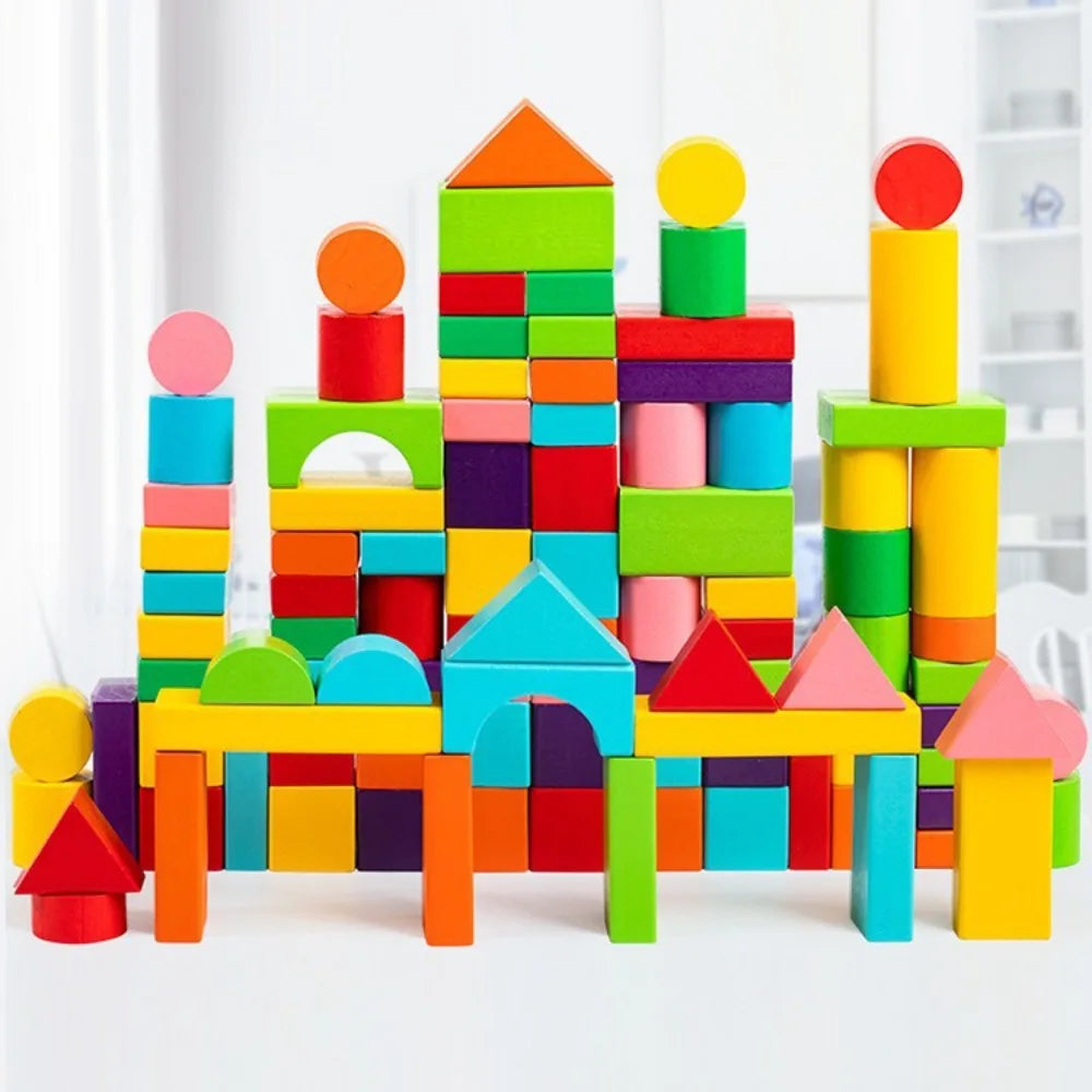 40PCS/SET Colorful Wooden Building Blocks Learning Sensory with Storage Bag Early Educational Toys Wooden 3D Stacking Blocks